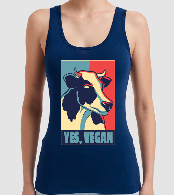 Yes, Vegan model albastru închis pe tricou