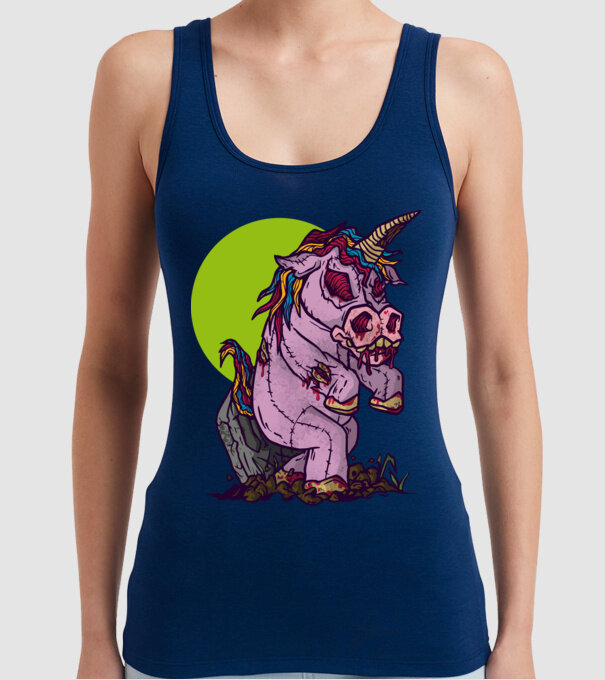 Zombie unicorn model albastru închis pe tricou
