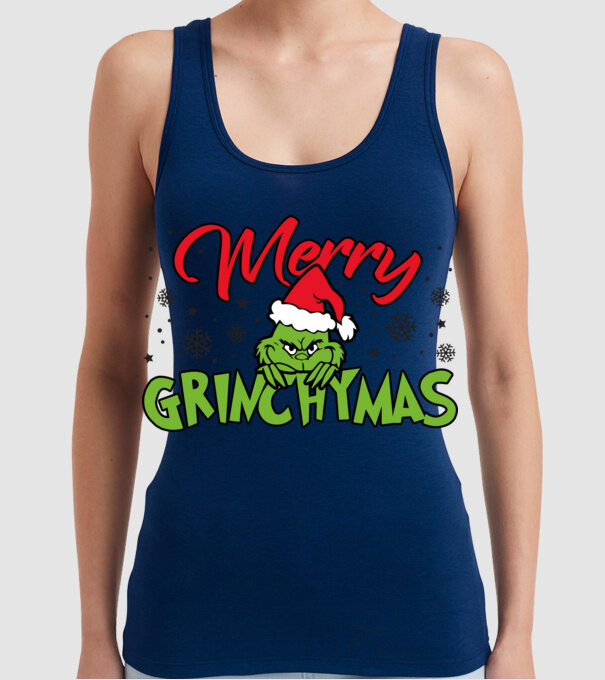 Merry Grinchymas - Grinch model albastru închis pe tricou