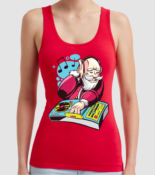Moș Crăciun DJ model roșu pe tricou