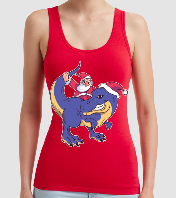 Santasaurus Moș Crăciun pe dinozaur model roșu pe tricou
