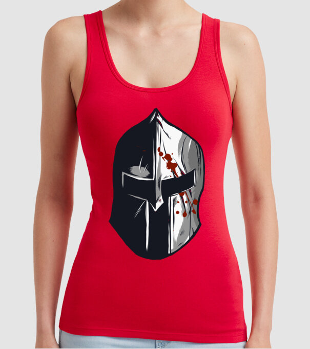 Cască războinic Sparta model roșu pe tricou