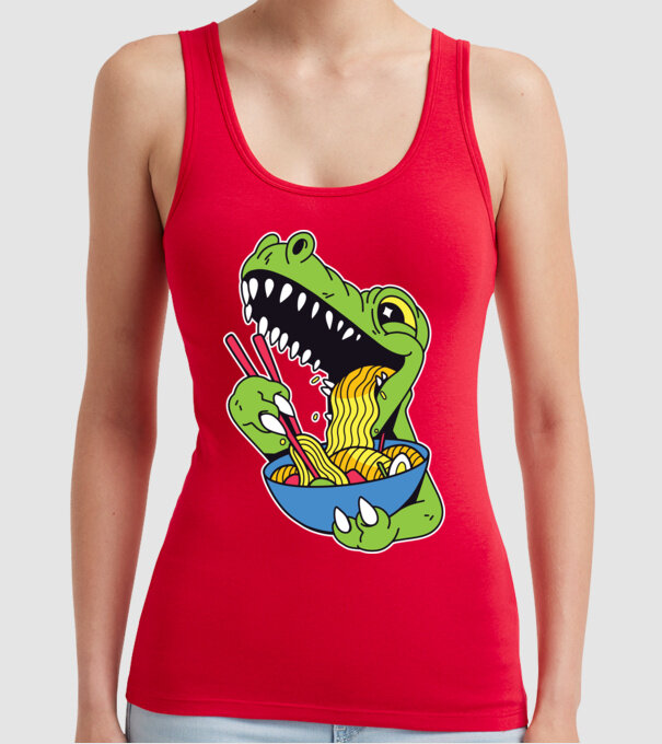 T-rex Ramen model roșu pe tricou