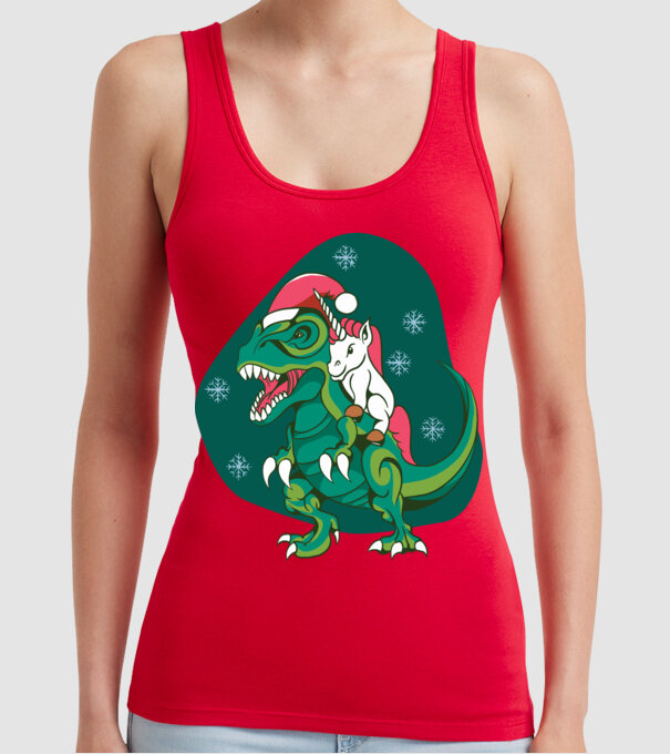 T-rex unicorn Crăciun model roșu pe tricou