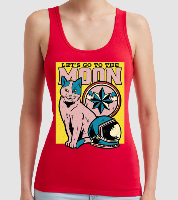 To the moon Pisică model roșu pe tricou