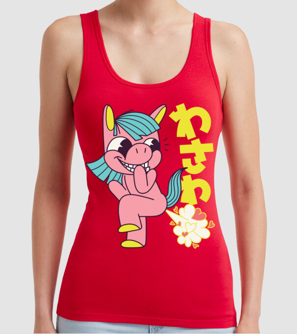 Bășică Unicorn model roșu pe tricou