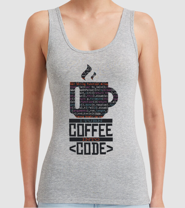 Transform cafeaua în cod - tricou programator model gri pe tricou