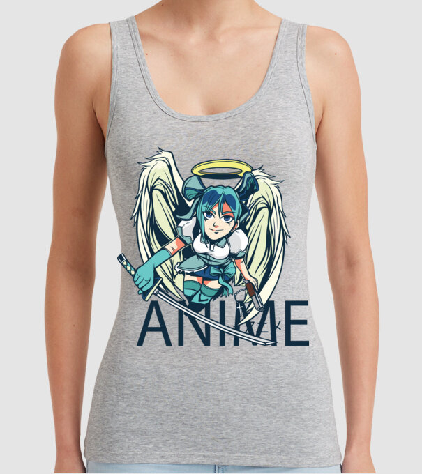 Anime fată cu sabie model gri pe tricou