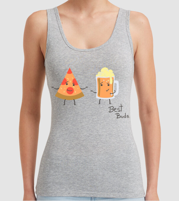 Best Buds - Pizza + Beer model gri pe tricou