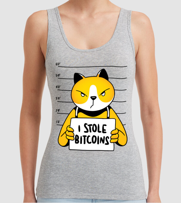 Pisică hoață Bitcoin model gri pe tricou