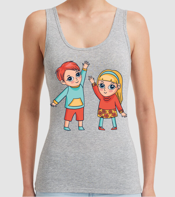 Copii fericiți model gri pe tricou
