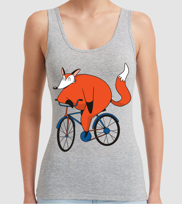 Vulpe cu bicicletă model gri pe tricou