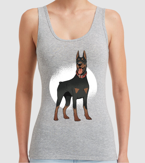Tricou cu câine dobermann model gri pe tricou