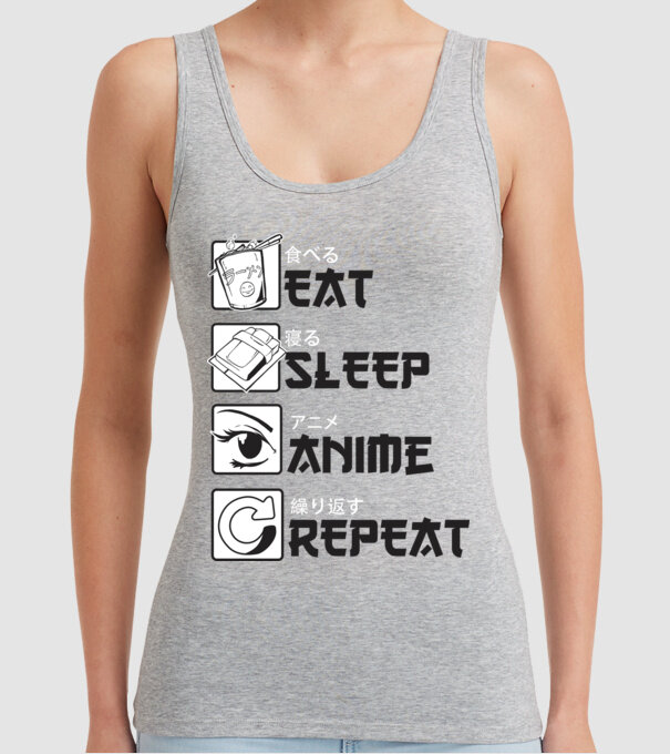 Eat Sleep Anime Repeat model gri pe tricou