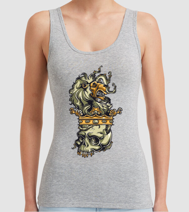 Half Lion Half Skull model gri pe tricou