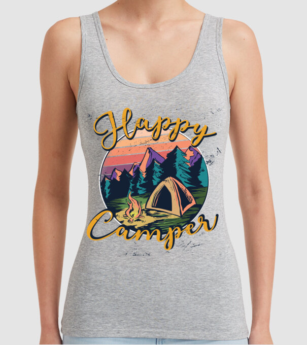 Happy Camper tricou camping model gri pe tricou