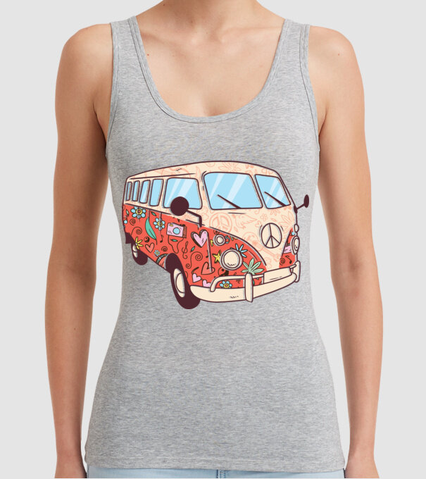 Tricou microbuz hippi retro model gri pe tricou