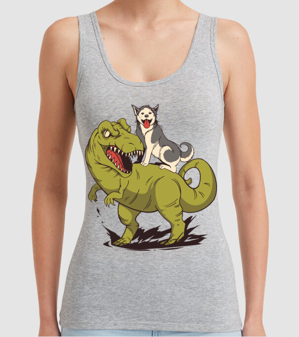 Dinozaur Husky model gri pe tricou