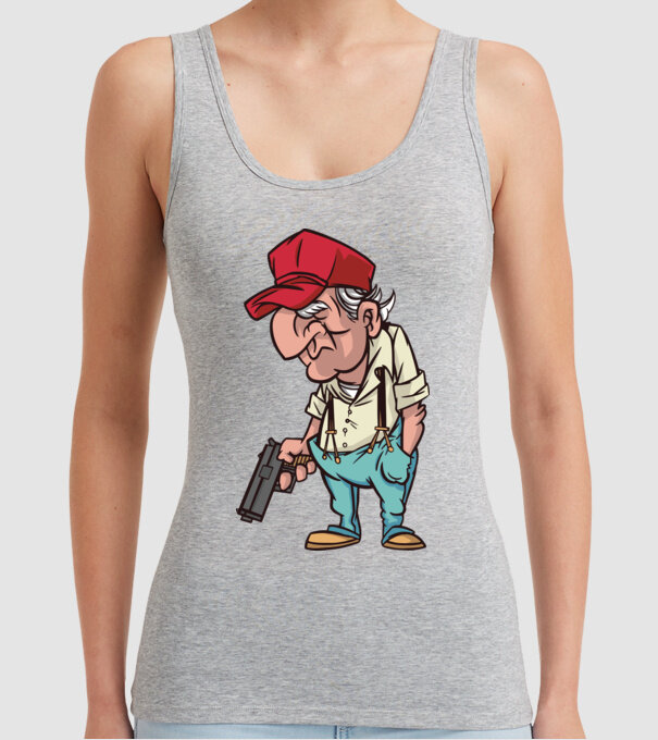 Bătrân cu armă model gri pe tricou