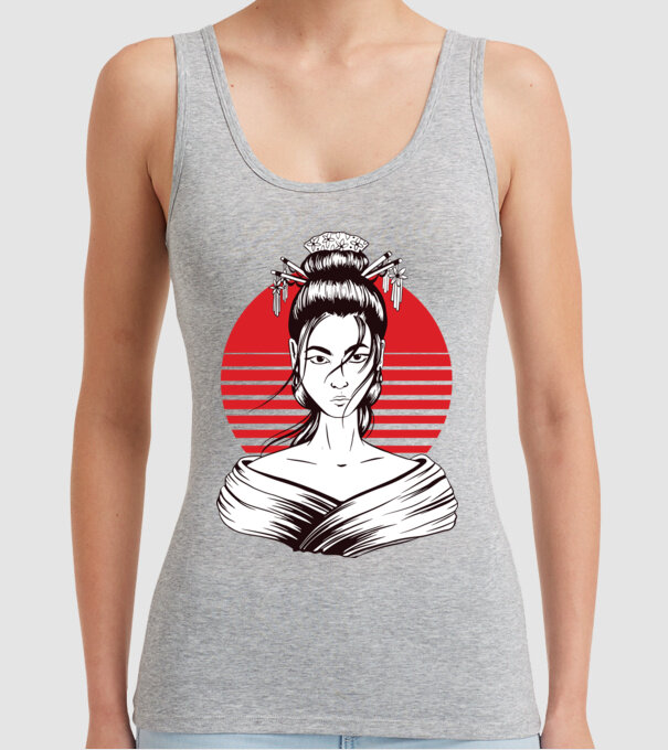 Geisha japoneză model gri pe tricou