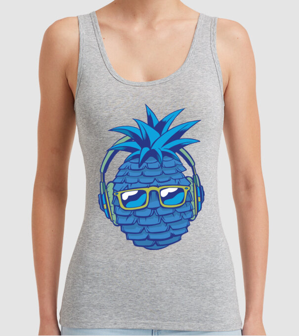 Ananas albastru cu căști model gri pe tricou