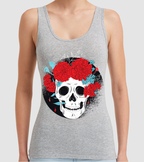 Craniu cu flori model gri pe tricou