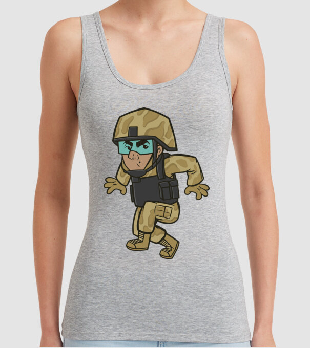 Soldat strecurându-se model gri pe tricou