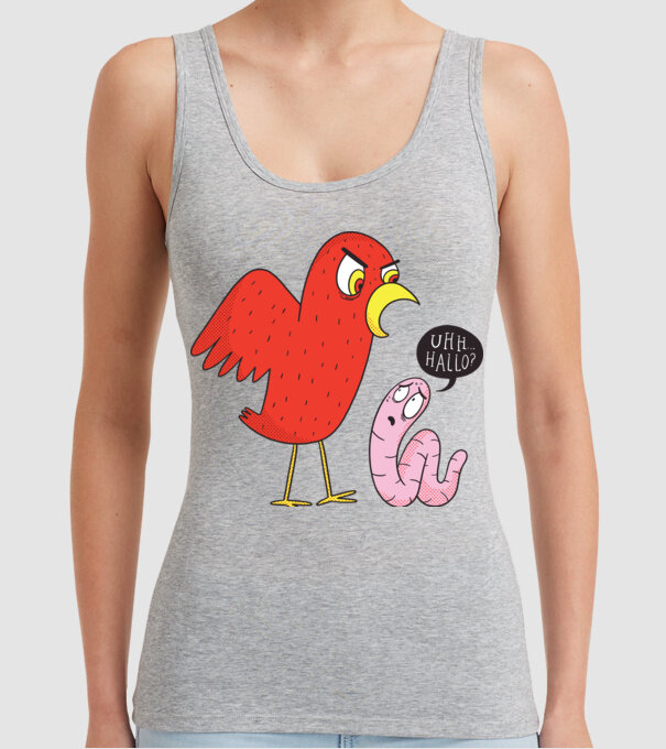 Pasăre cu vierme model gri pe tricou