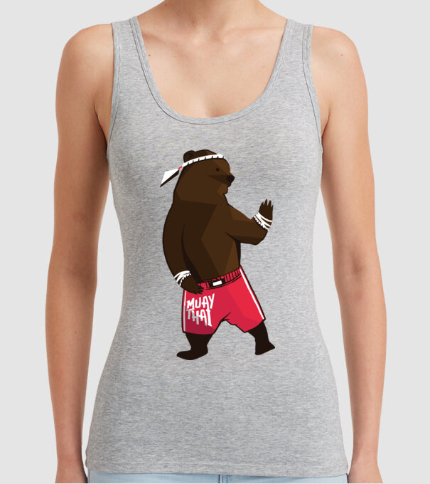 Urs Muay Thai model gri pe tricou