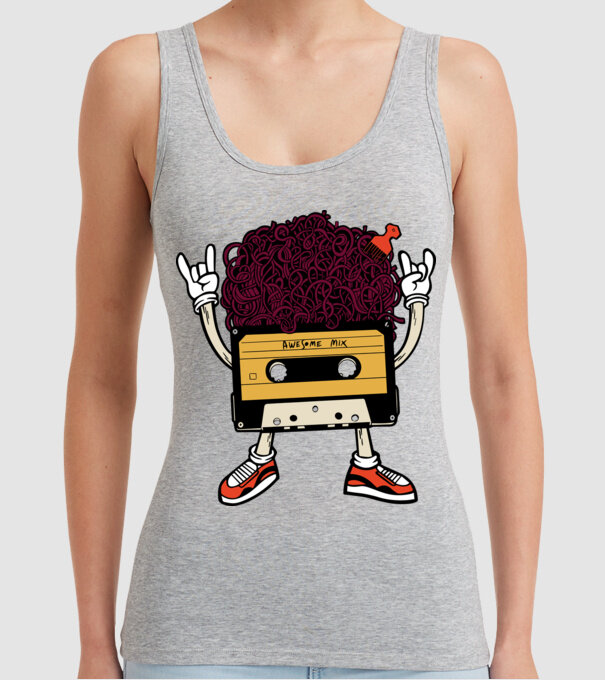 Casetă retro cu păr afro model gri pe tricou