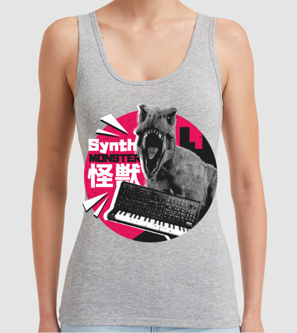 Dinozaur sintetizator model gri pe tricou