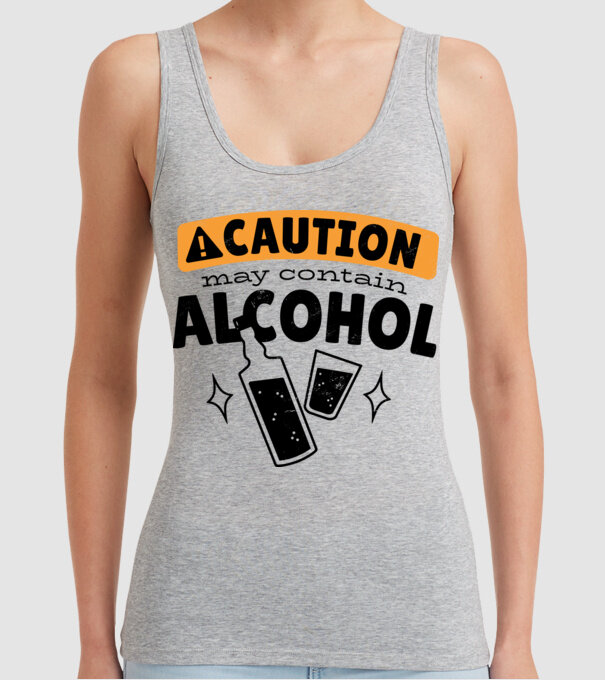 Atenție, poate conține alcool model gri pe tricou