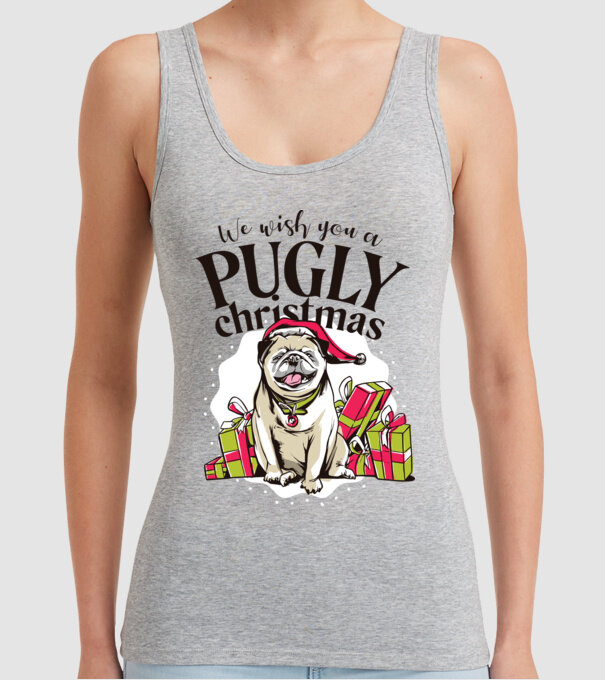 We wish You a Pugly Christmas tricou cu mops model gri pe tricou