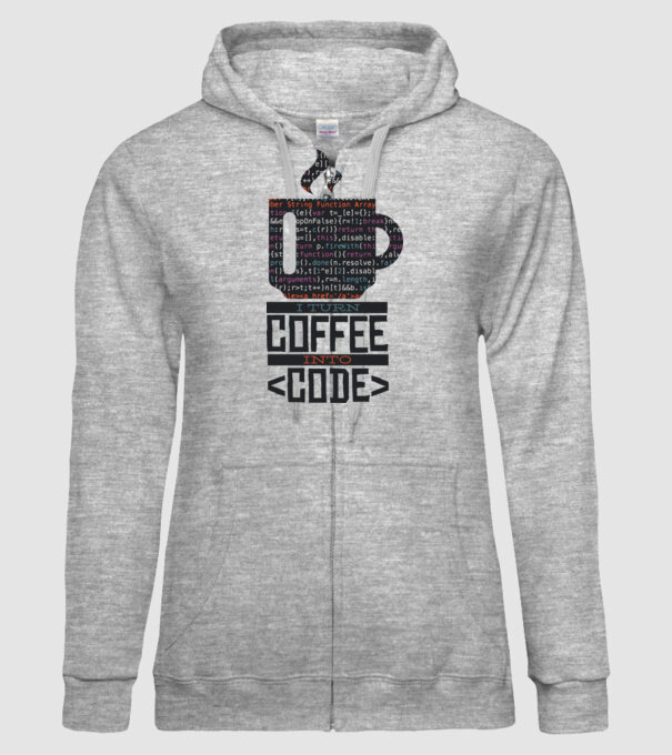Transform cafeaua în cod - tricou programator model gri pe tricou