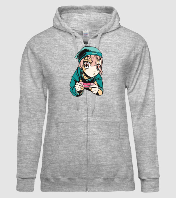 Anime fată Gamer model gri pe tricou