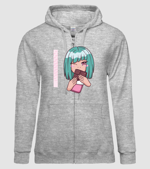 Anime fată cu ciocolată model gri pe tricou
