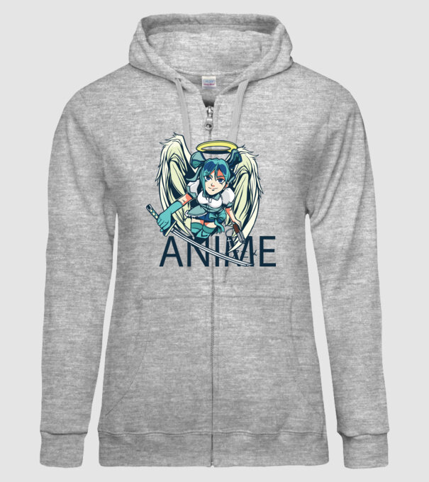 Anime fată cu sabie model gri pe tricou