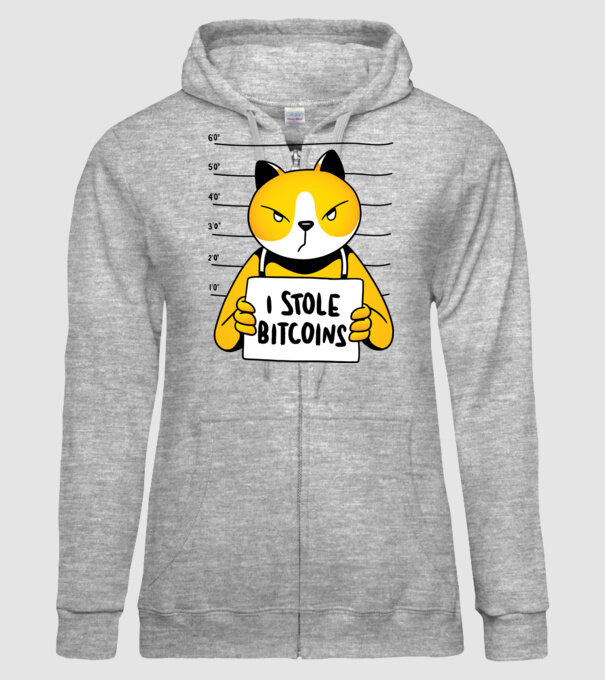 Pisică hoață Bitcoin model gri pe tricou