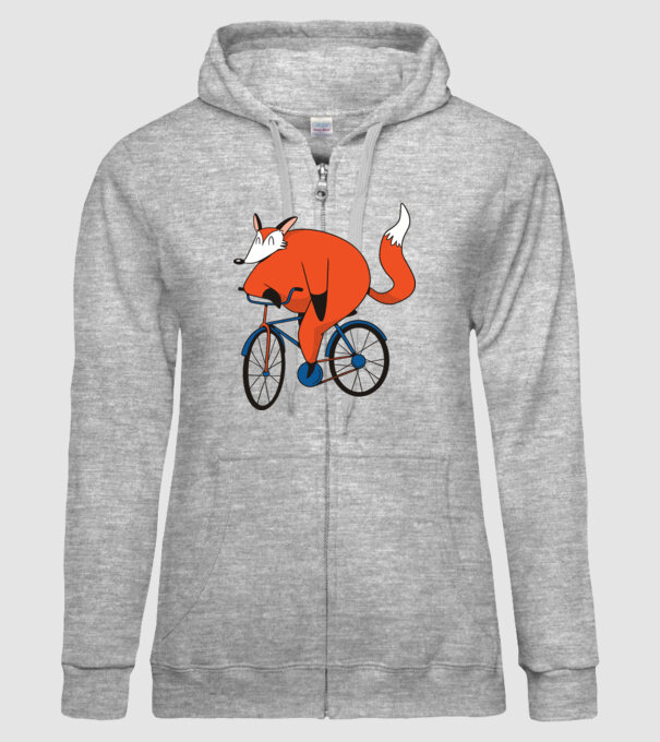 Vulpe cu bicicletă model gri pe tricou