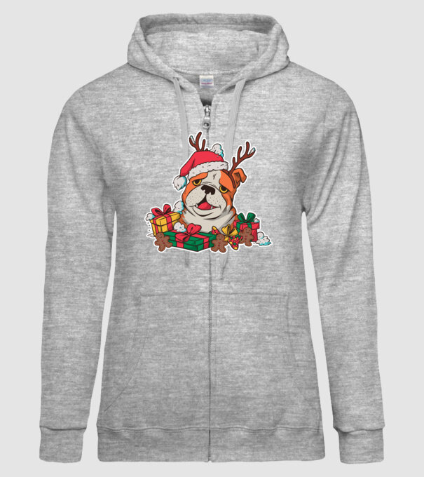 Bulldog de Crăciun model gri pe tricou