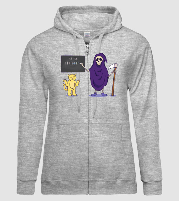 Cele 9 vieți ale pisicii model gri pe tricou