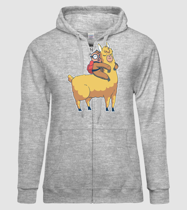 Leneș drăguț cu Lama școlar model gri pe tricou