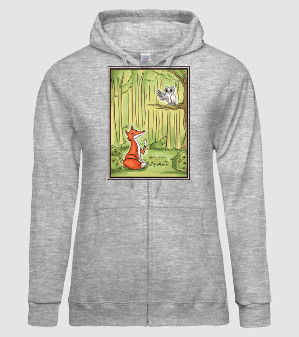 Vulpe drăguț cu bufniță model gri pe tricou