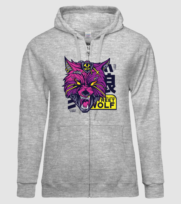Cap de lup Cyberpunk model gri pe tricou