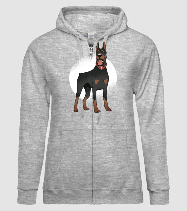 Tricou cu câine dobermann model gri pe tricou