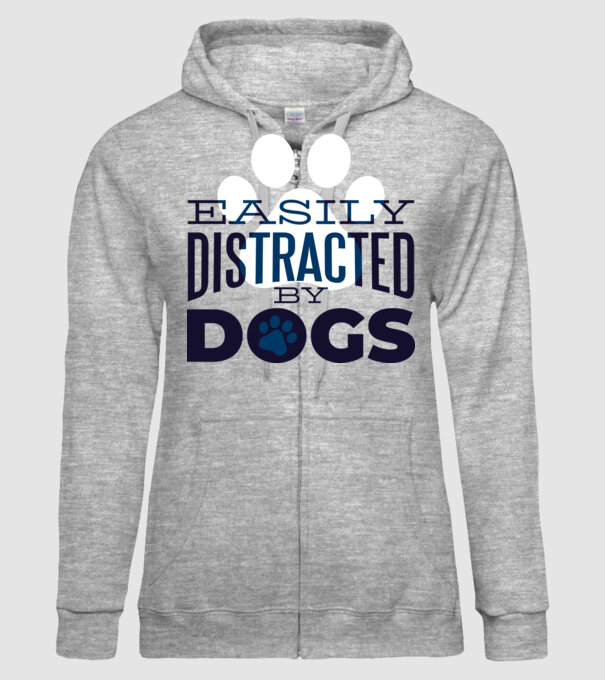 Easily Distracted By Dogs Tricou cu Câine amuzant model gri pe tricou
