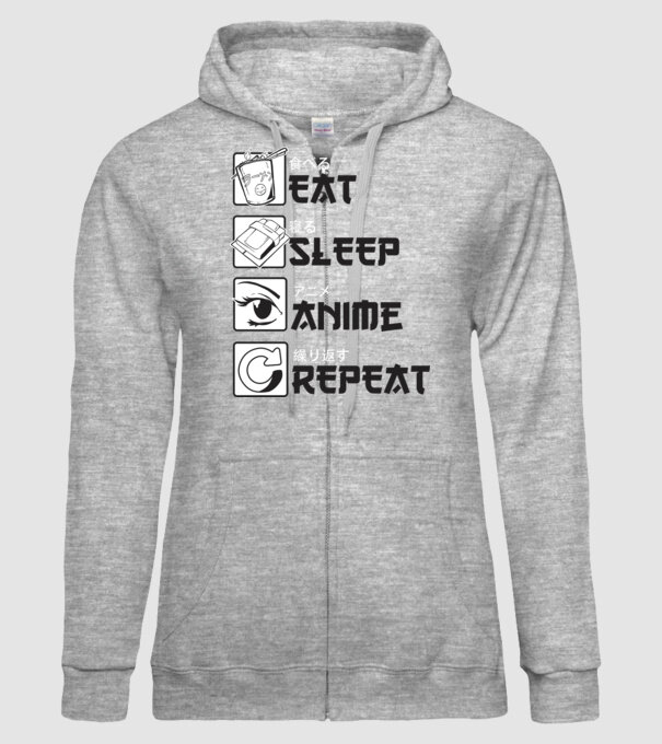 Eat Sleep Anime Repeat model gri pe tricou