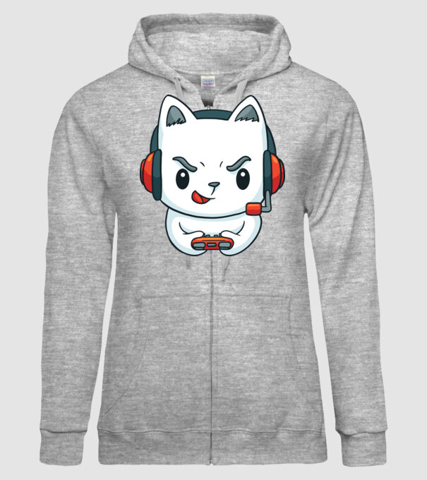 Pisică Gamer model gri pe tricou