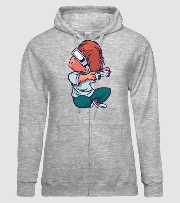 Băiat Gamer cu ochelari VR model gri pe tricou