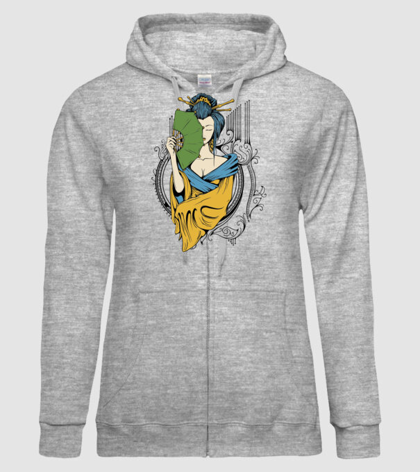 Geisha cu evantai 2 model gri pe tricou